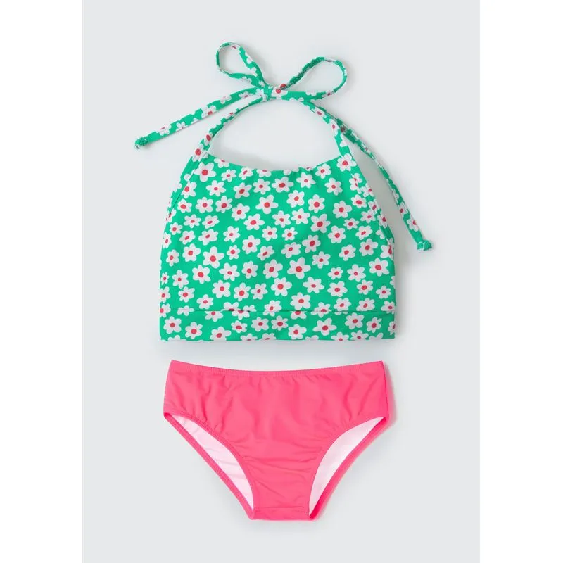 Conjunto Biquíni Infantil Top Halter Neck Em Poá - Verde 003