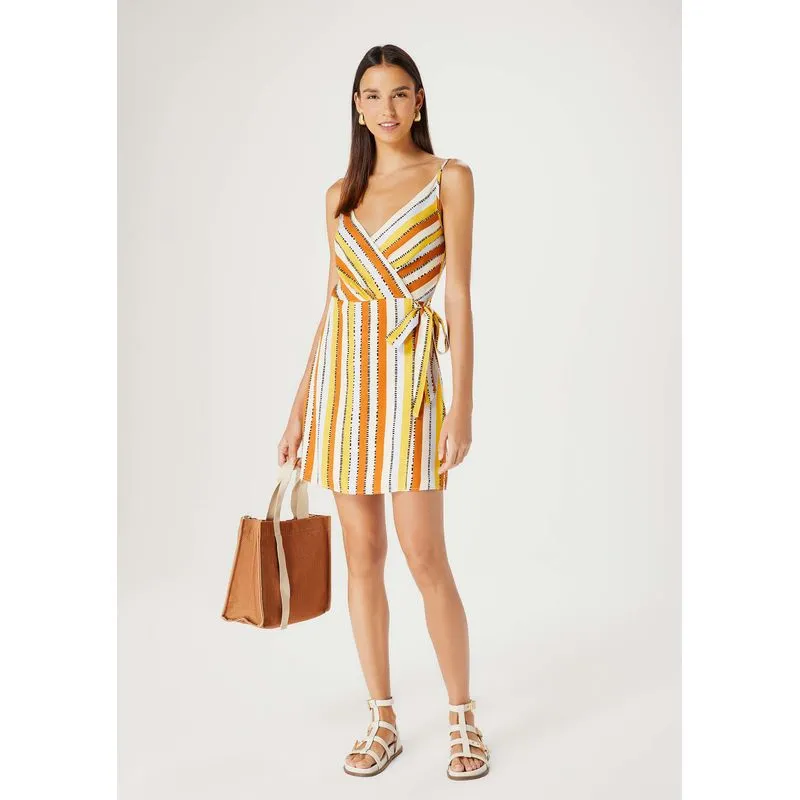 Vestido Curto Estampado Decote V - Laranja M