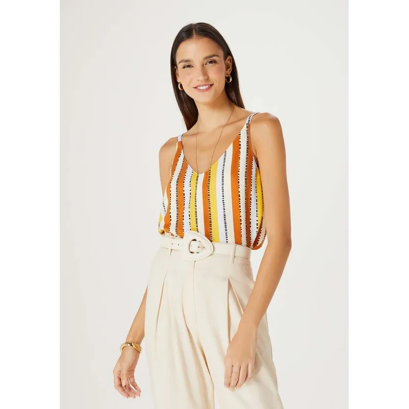 Regata Feminina Estampada Alças Finas - Laranja M