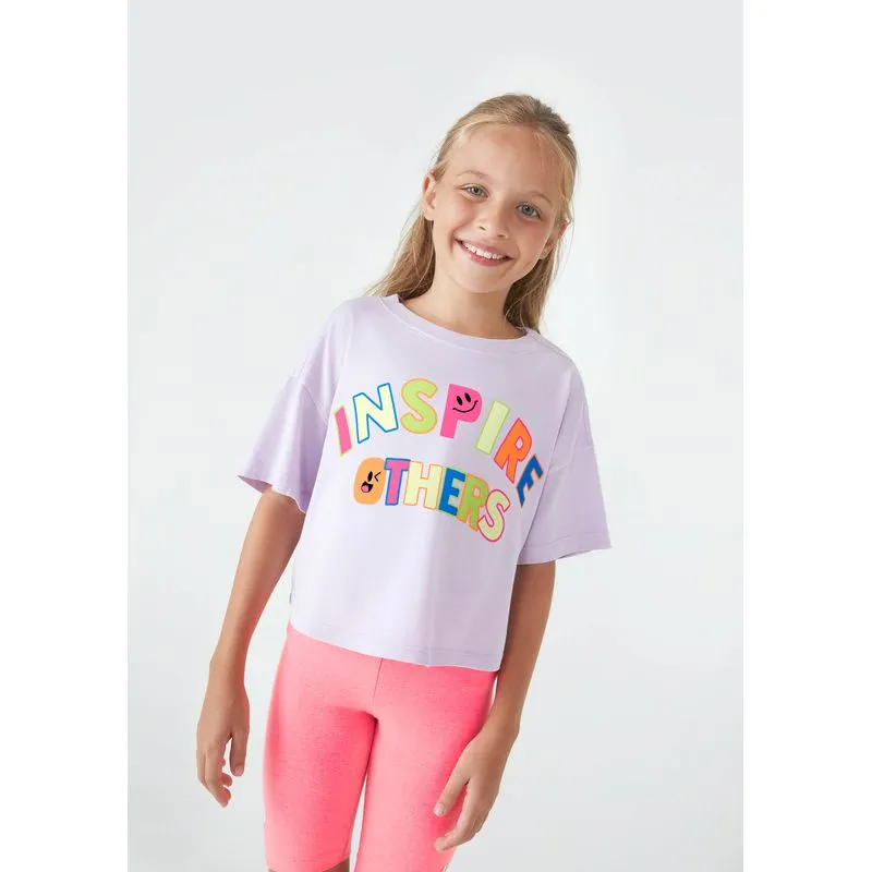 Blusa Cropped Infantil Menina Com Estampa Em Neon - Roxo 004