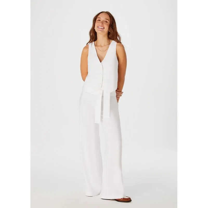 Calça Feminina Pantalona Em Viscose Com Amarração - Off white 038