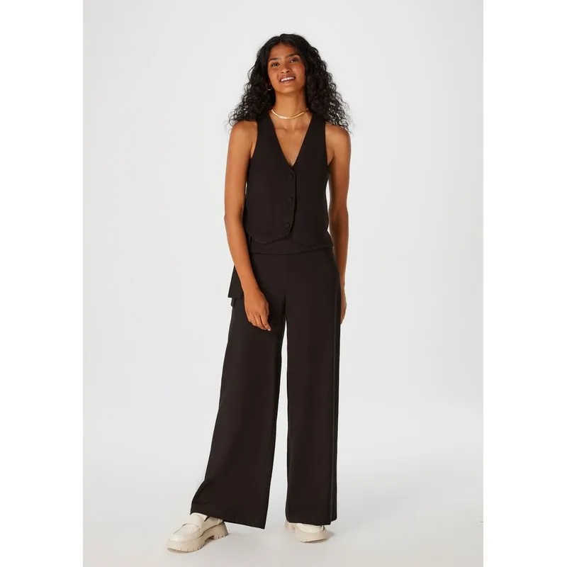 Calça Feminina Pantalona Em Viscose Com Amarração - Preto 048