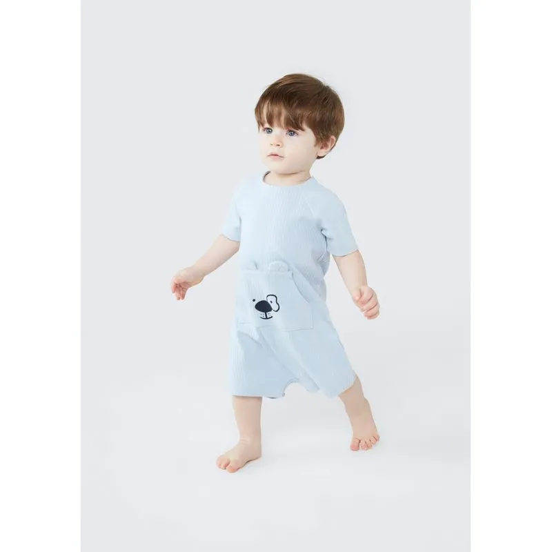 Macacão Banho De Sol Bebê Menino Com Aplique - Azul 18M