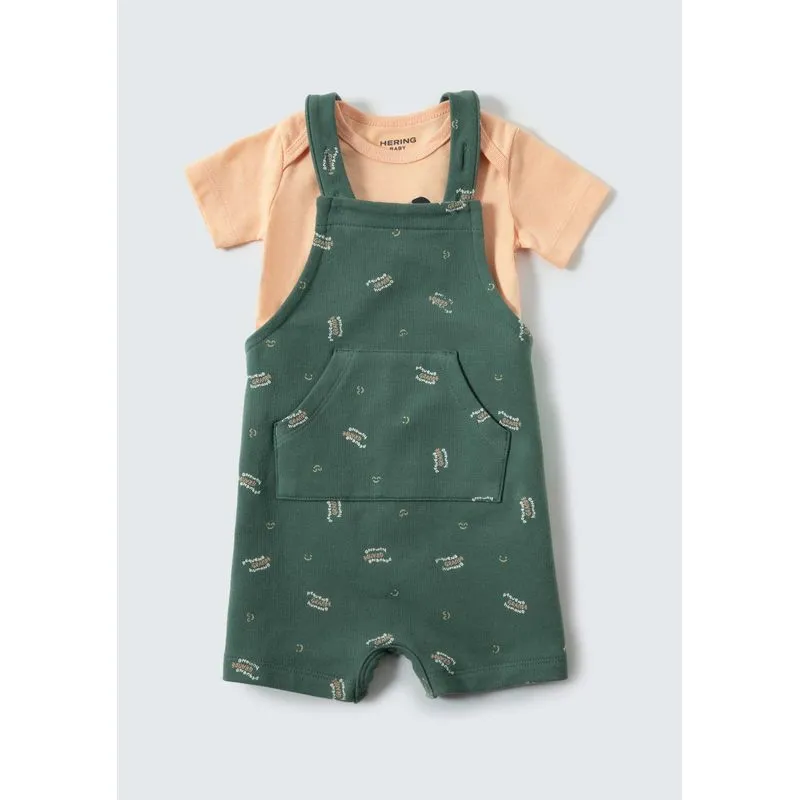 Conjunto Bebê Menino Jardineira Com Body Estampado - Verde 03M