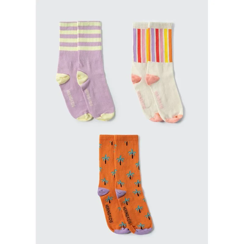 Kit Com 3 Pares De Meia Infantil Menina Cano Alto Estampada - Multicolorido M