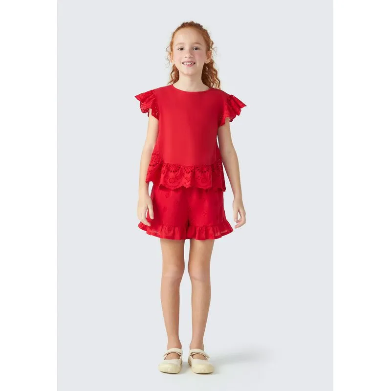 Shorts Infantil Menina Com Laise e Babados - Vermelho 006