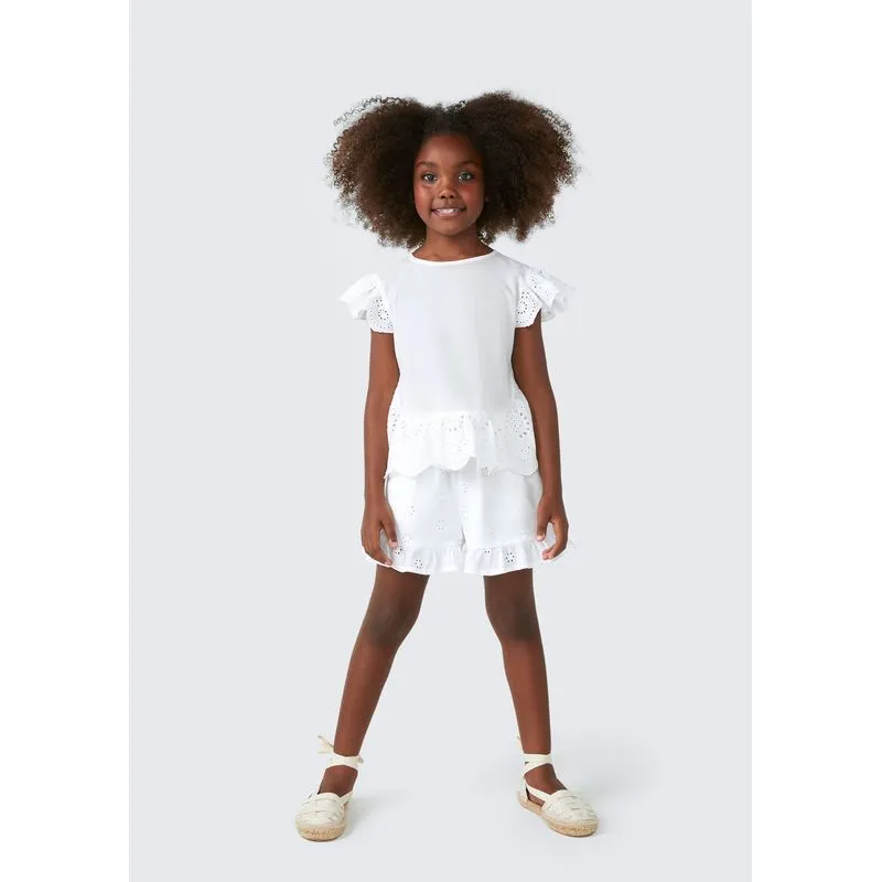 Shorts Infantil Menina Com Laise e Babados - Branco 004