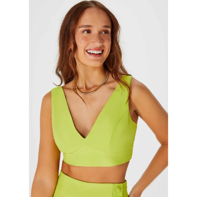 Top Cropped Feminino Decote V - Verde G