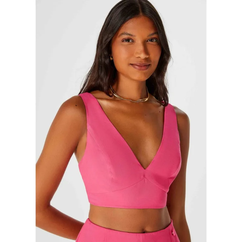 Top Cropped Feminino Decote V - Rosa M