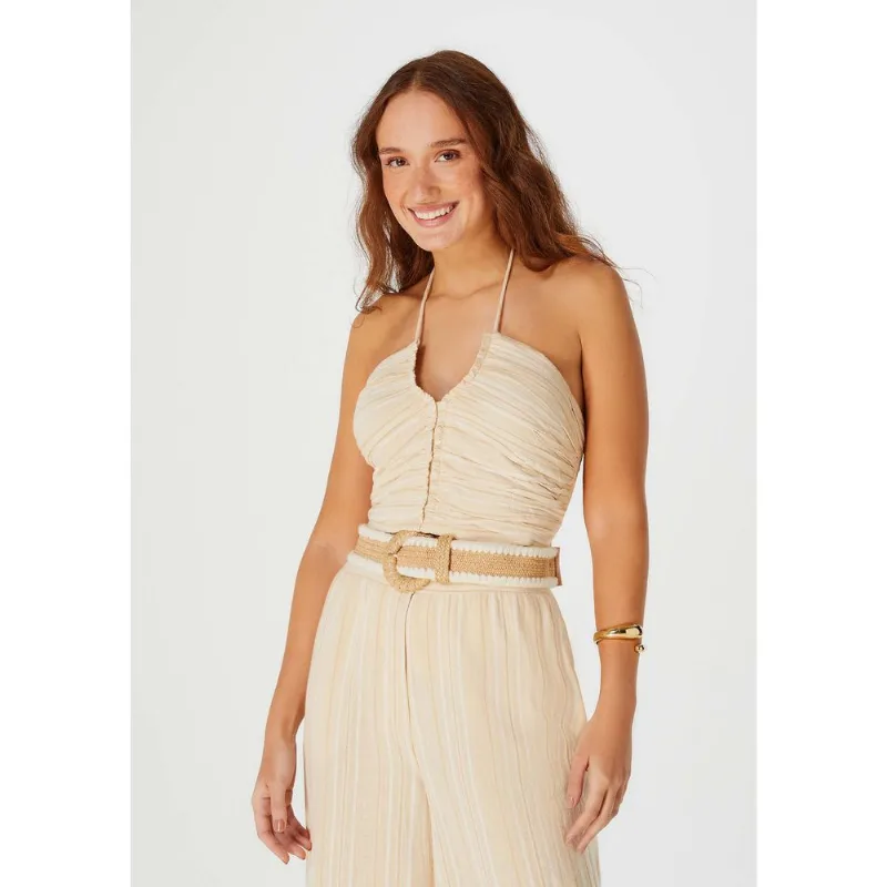 Top Cropped Frente Única Fio Tinto - Bege P
