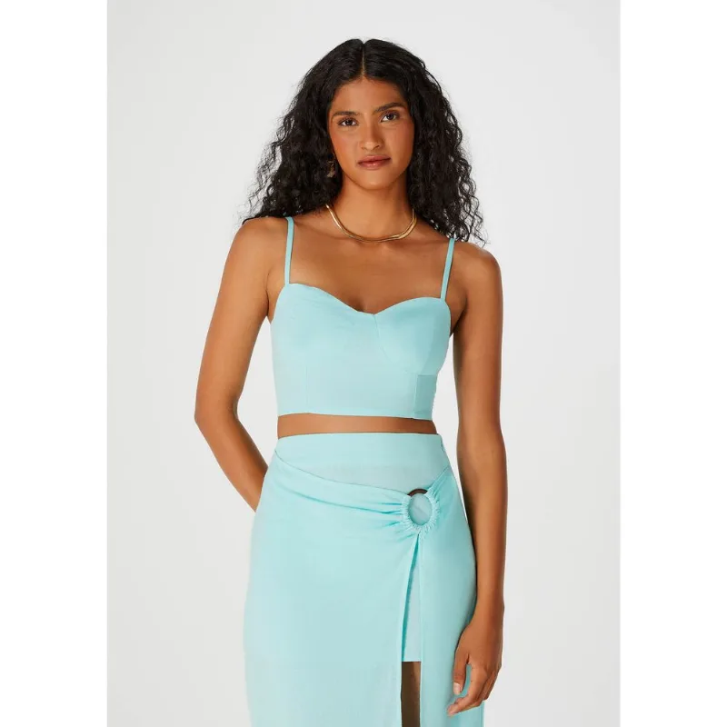Top Cropped Feminino Com Alças E Decote Princesa - Azul M