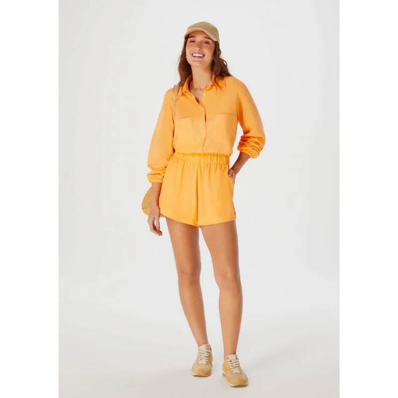Shorts Feminino Cintura Alta Com Elástico - Laranja G