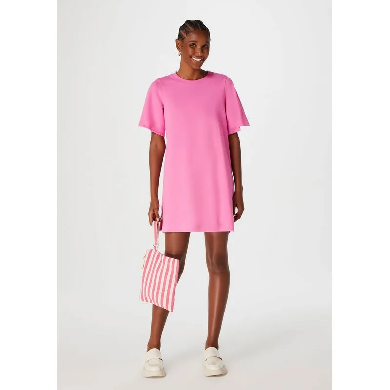Vestido Básico Curto Amplo Em Algodão Supima - Rosa M