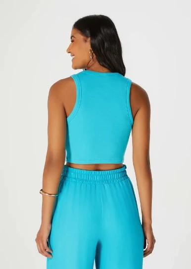 Blusa Hering Cropped Regata Feminina - Azul XG
