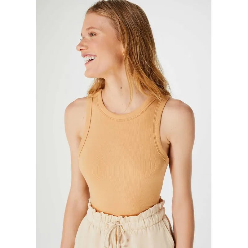 Regata Feminina Cropped Decote Halter Neck Em Ribana - Bege P