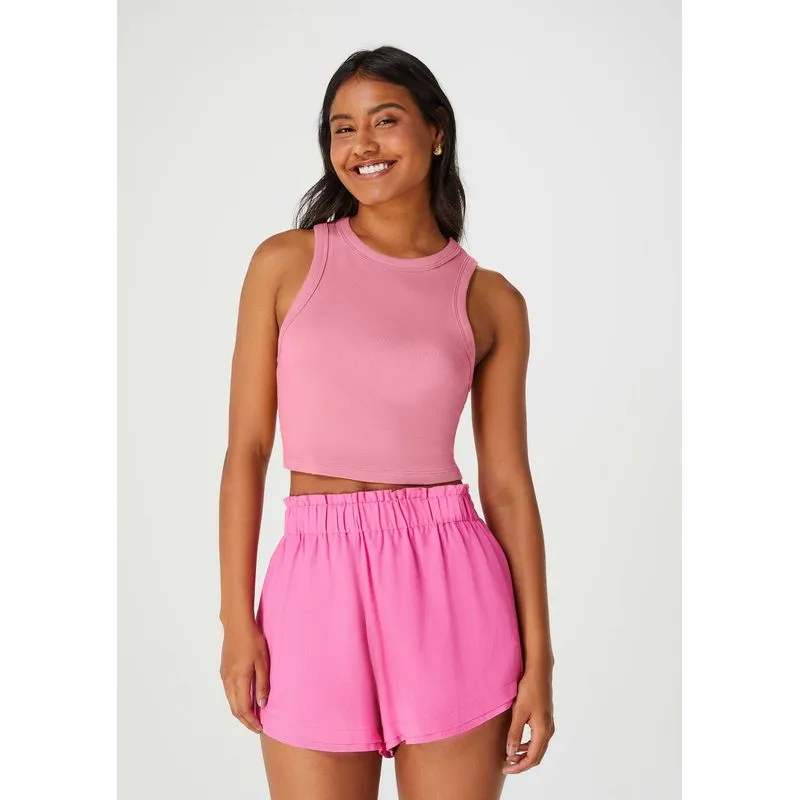 Regata Feminina Cropped Decote Halter Neck Em Ribana - Rosa M