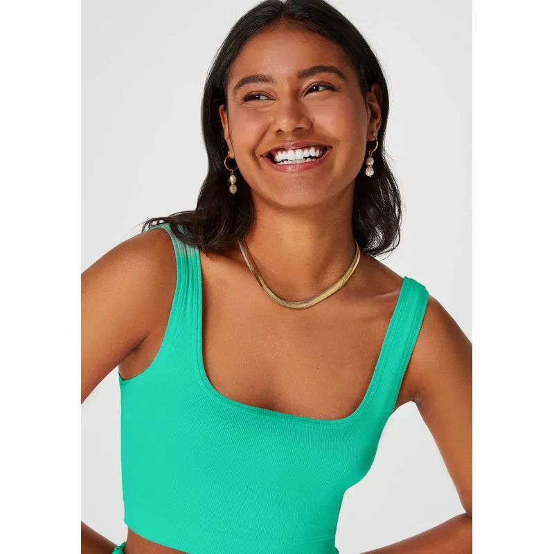 Regata Feminina Cropped Decote Quadrado Em Ribana - Verde XP