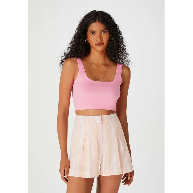 Regata Feminina Cropped Decote Quadrado Em Ribana - Rosa XXG