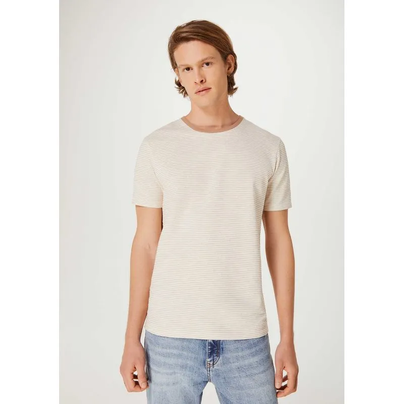 Camiseta Masculina Manga Curta Fio Tinto Listrada - Bege M