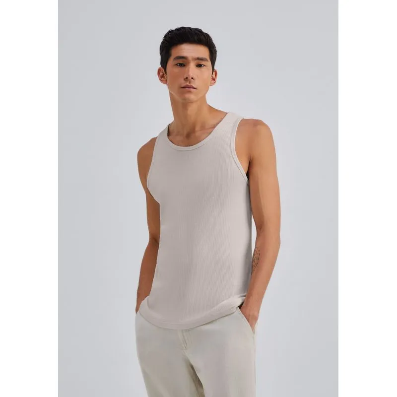 Regata Básica Masculina Slim Em Ribana Canelada - Bege M