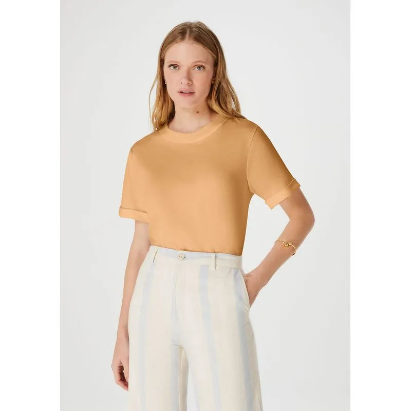 Blusa Feminina Manga Curta Com Dobra - Bege P