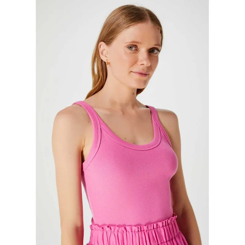 Regata Básica Feminina Slim Rib - Rosa EXG