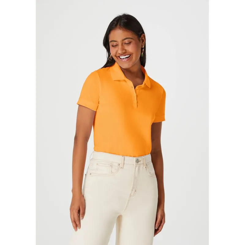 Camisa Polo Básica Feminina Manga Curta Slim - Laranja EXG