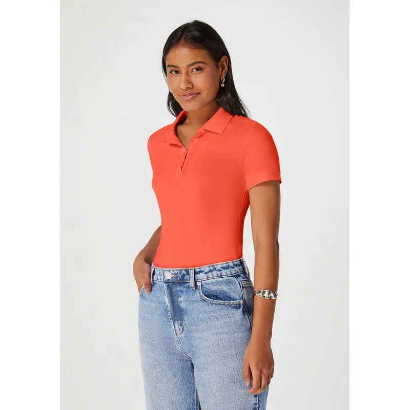 Camisa Polo Básica Feminina Manga Curta Slim - Vermelho G