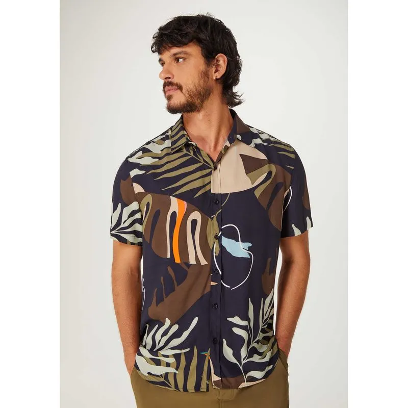 Camisa Masculina Manga Curta Comfort Estampada - Azul XXG