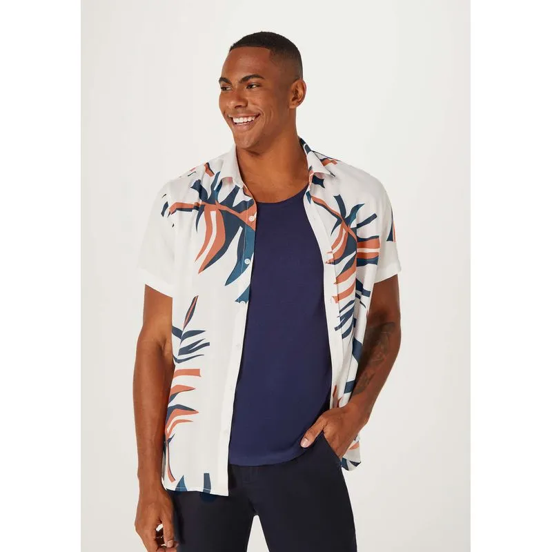 Camisa Masculina Manga Curta Comfort Estampada - Off white M