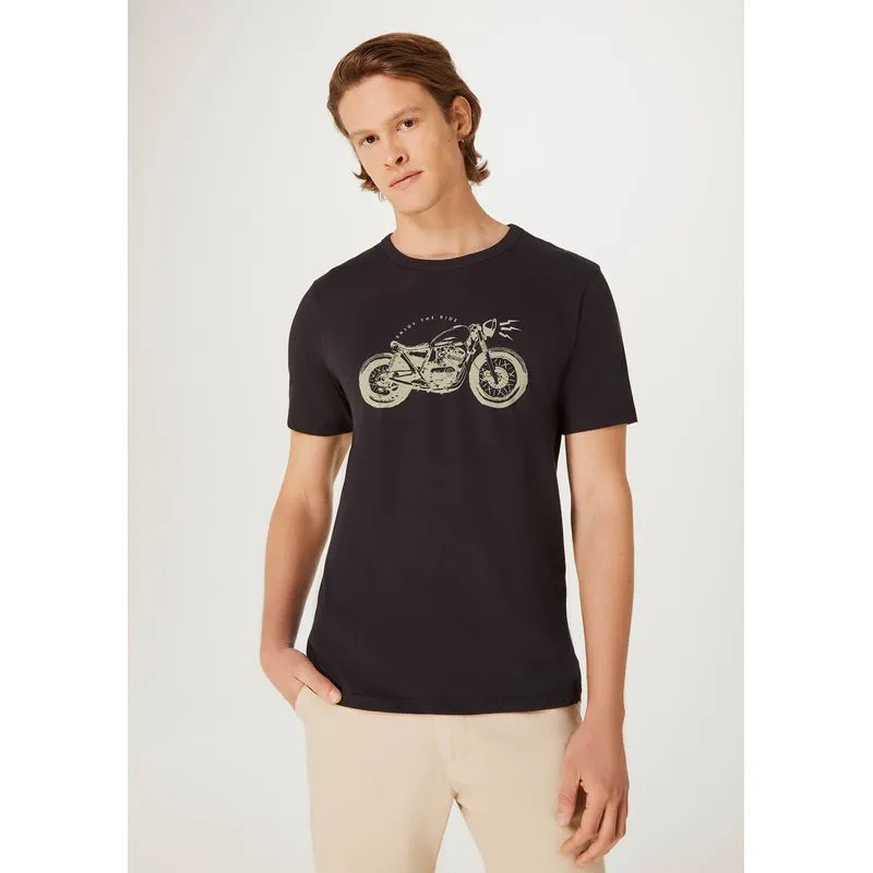 Camiseta Masculina Manga Curta Com Estampa - Preto XG