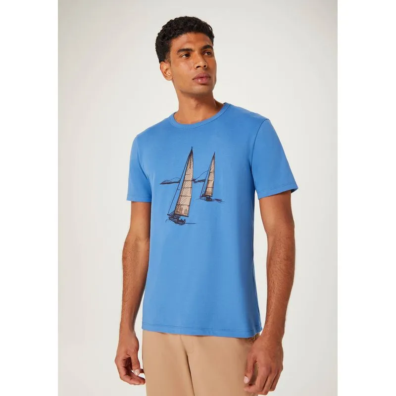 Camiseta Masculina Manga Curta Com Estampa - Azul G