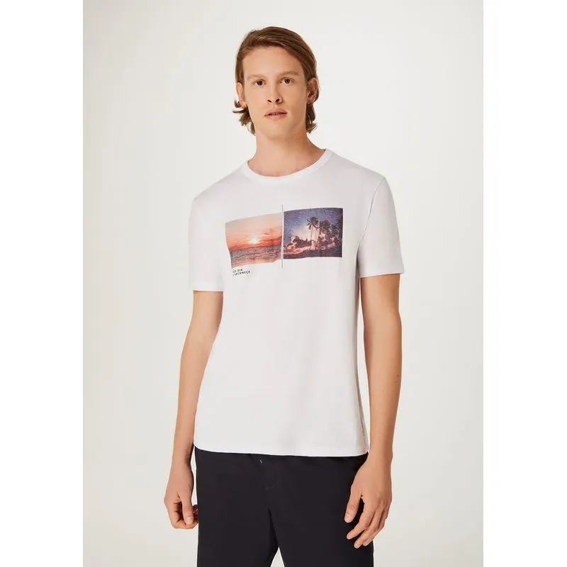 Camiseta Masculina Manga Curta Com Estampa - Branco M