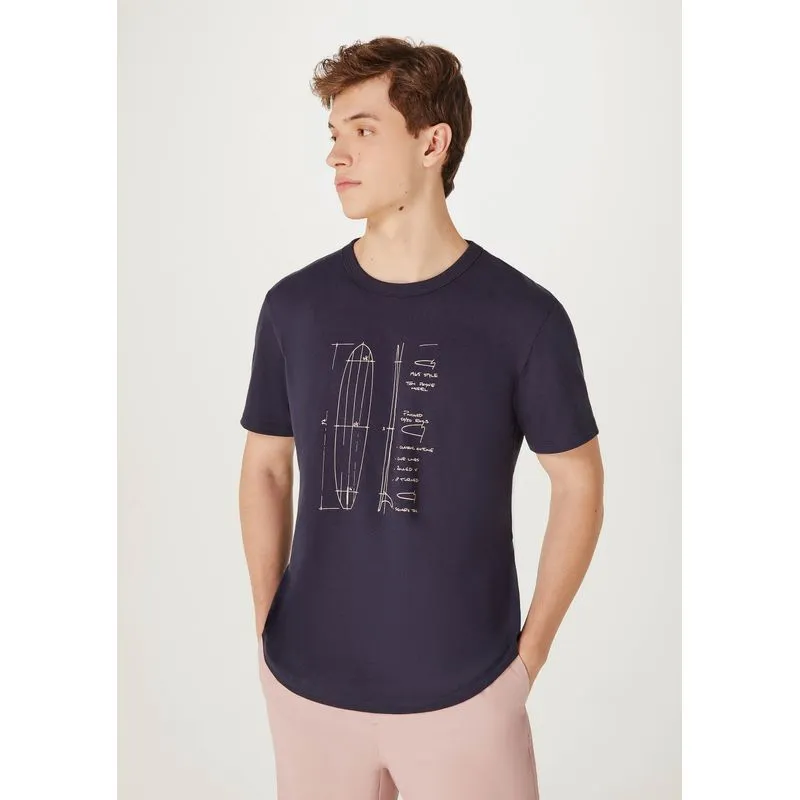 Camiseta Masculina Manga Curta Com Estampa - Azul XXG