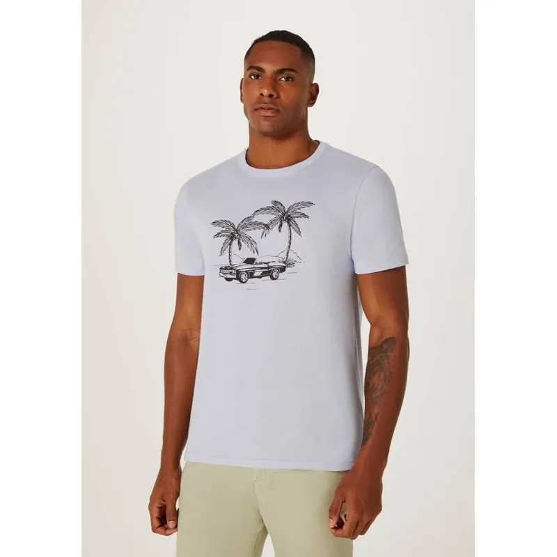 Camiseta Masculina Manga Curta Com Estampa - Azul M