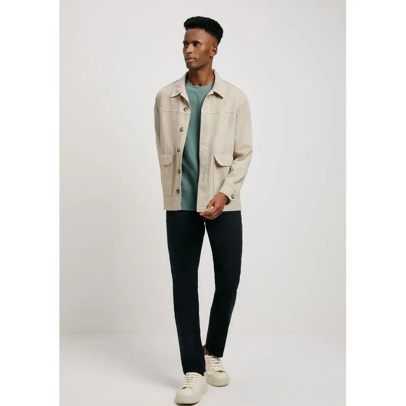 Calça Básica Masculina Slim Em Sarja Com Elastano - Preto 050