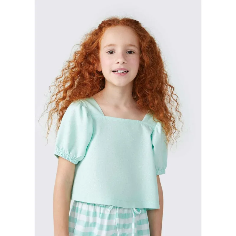 Blusa Infantil Menina Manga Bufante Com Linho - Verde 014