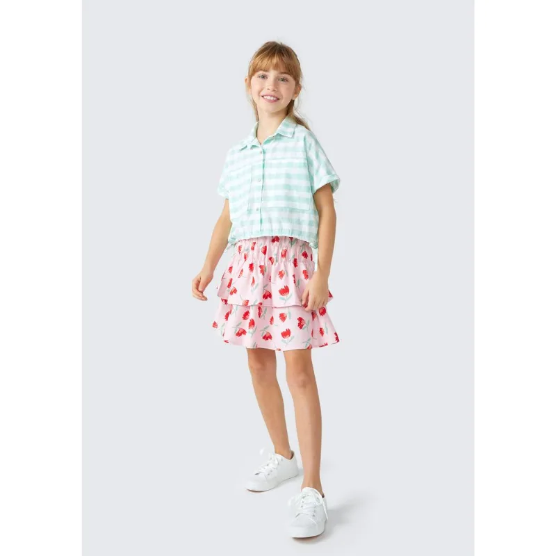 Saia Curta Infantil Com Babados Estampado - Rosa 008