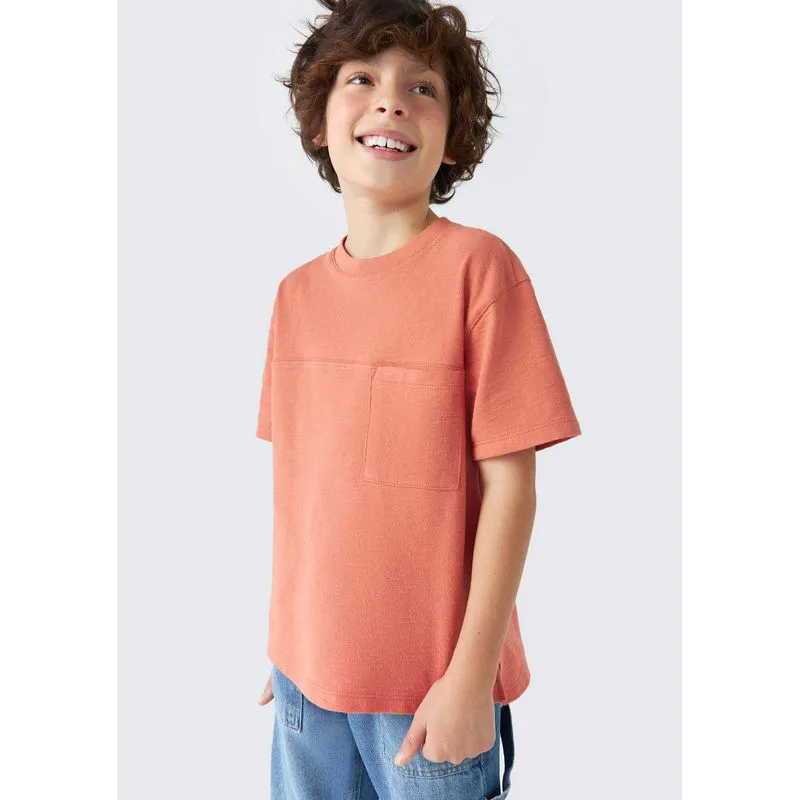Camiseta Básica Infantil Menino Manga Curta Oversized - Laranja 014
