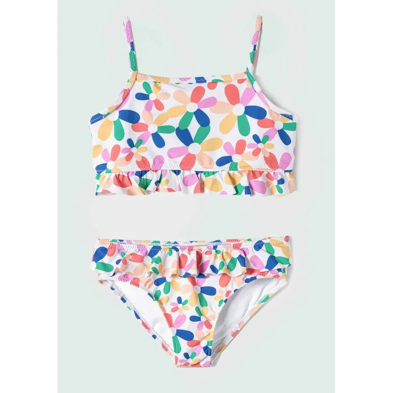 Conjunto Biquíni Infantil Com Babados - Rosa 010