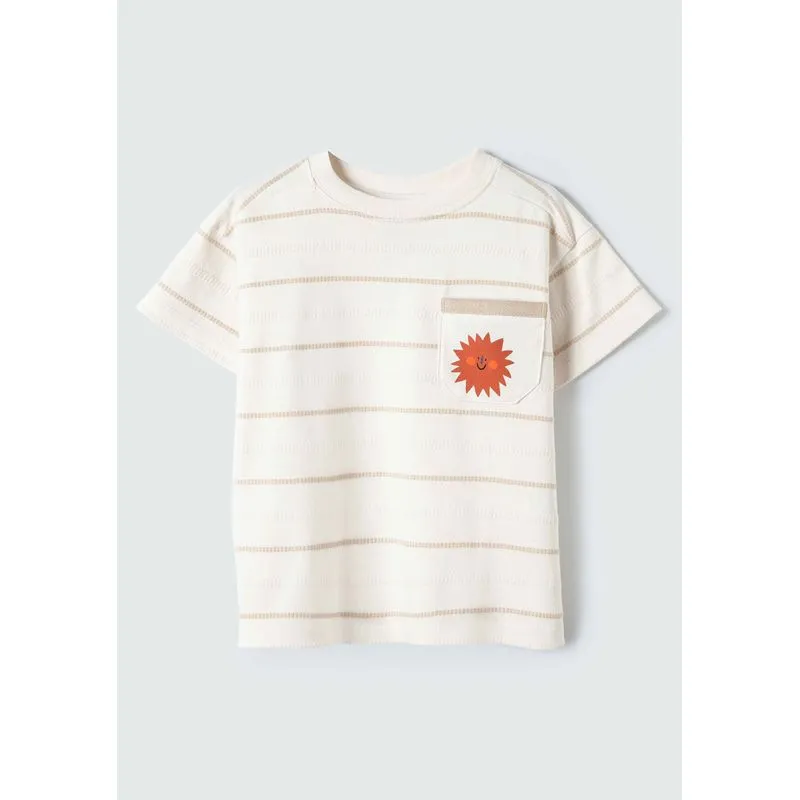 Camiseta Infantil Menino Toddler Listrada Em Fio Tinto - Off white 003