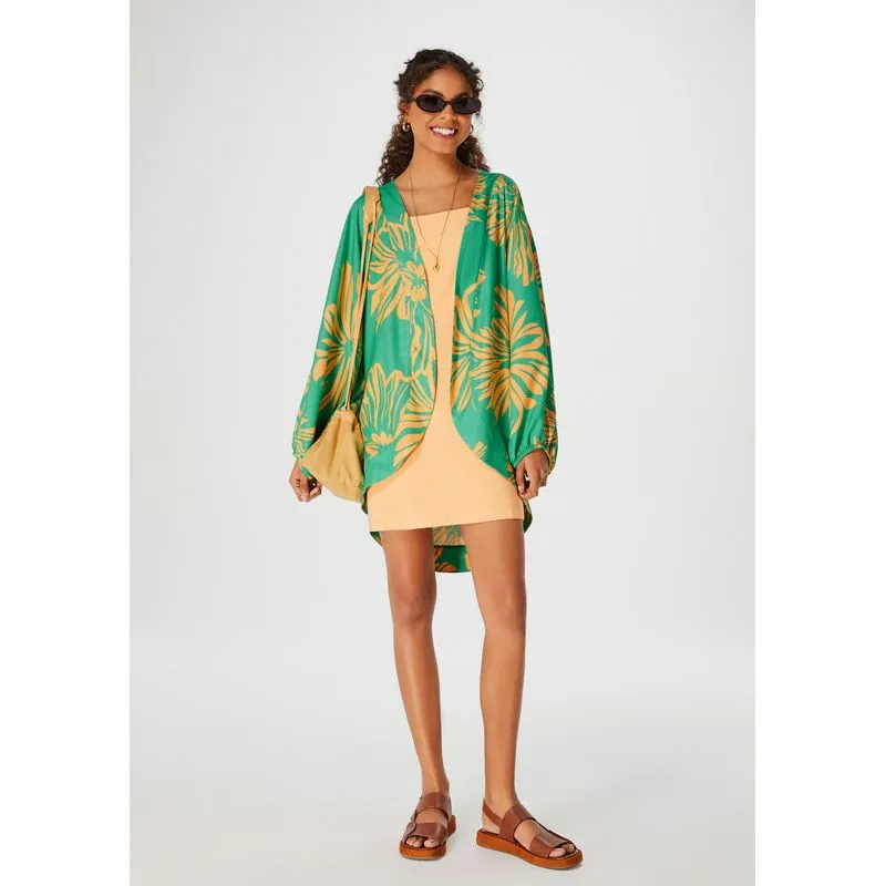 Kimono Feminino Floral Em Viscose - Verde G