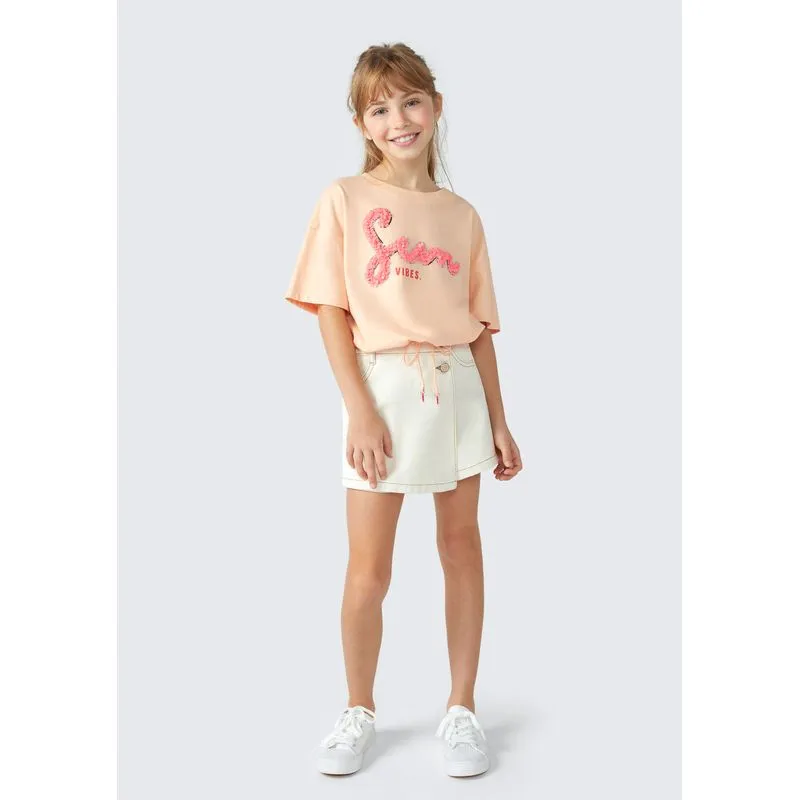Blusa Infantil Menina Manga Curta Com Estampa - Laranja 012