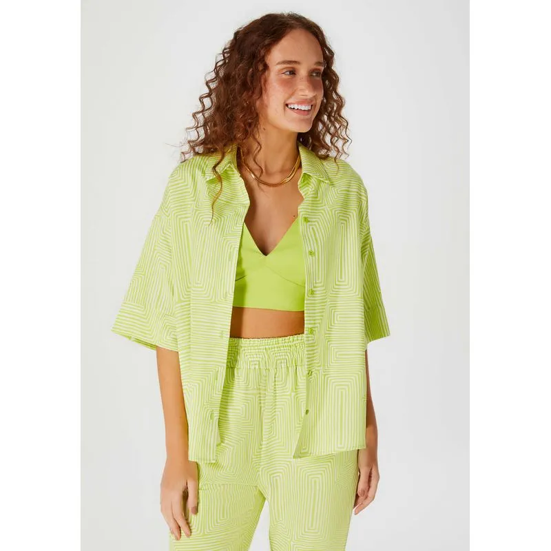 Camisa Feminina Manga Curta Estampada - Verde G