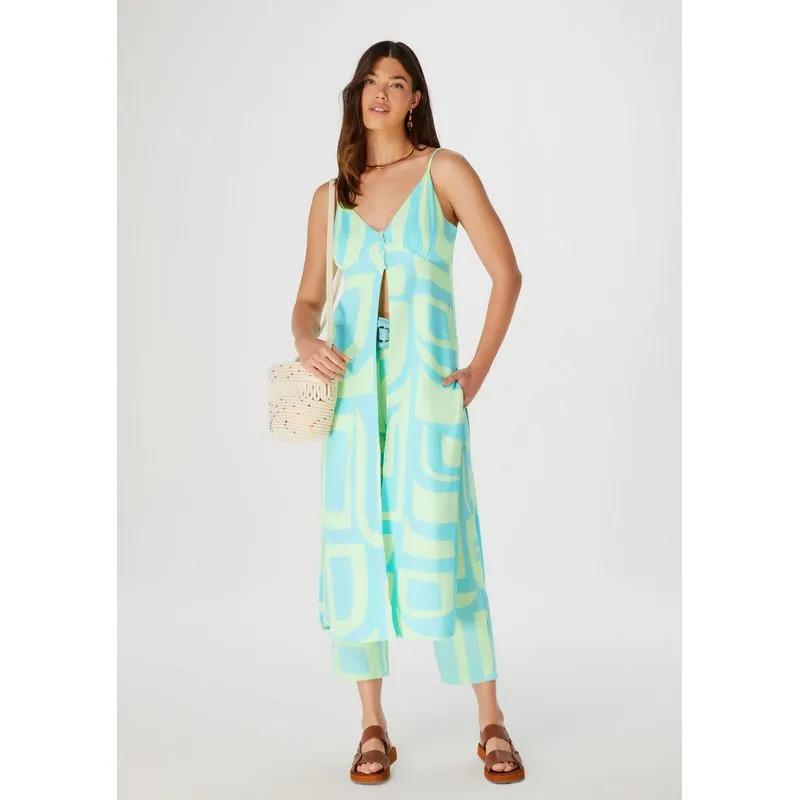 Regata Túnica Feminina Alças Finas Estampada - Verde P