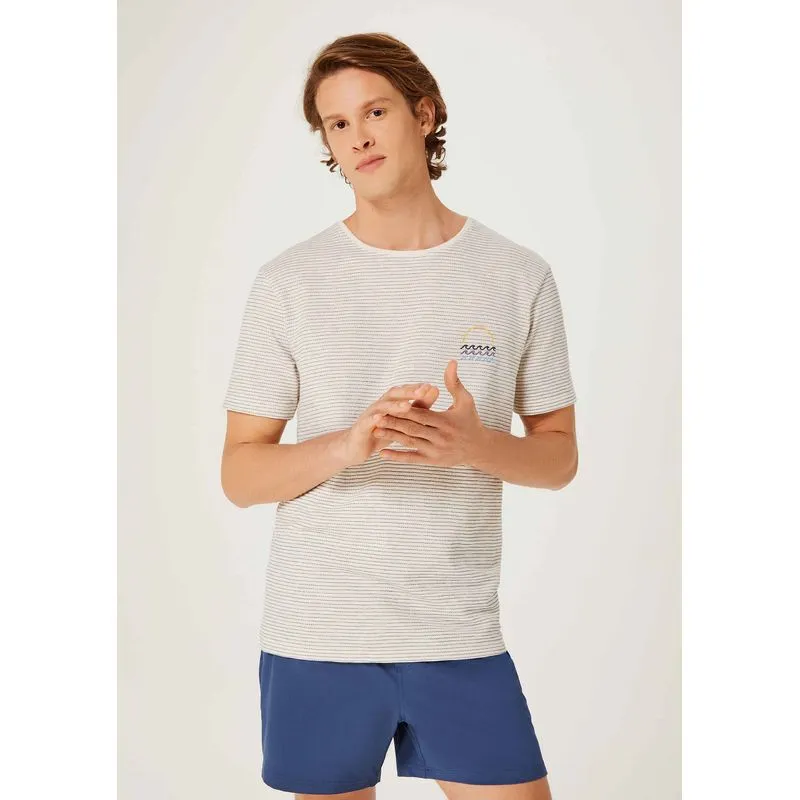 Camiseta Masculina Manga Curta Listrada Com Bordado - Azul G