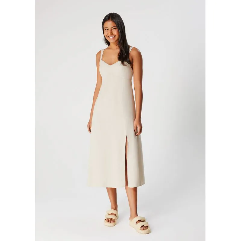 Vestido Midi Decote V Com Amarração Costas - Bege 040