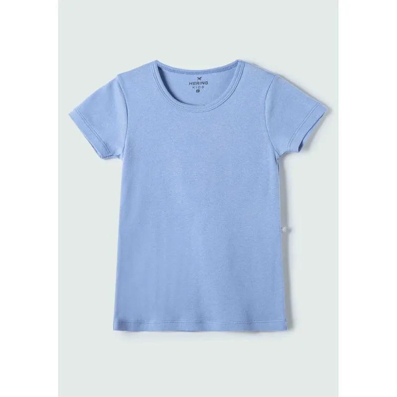Blusa Básica Infantil Menina Manga Curta Slim Em Ribana - Azul 010