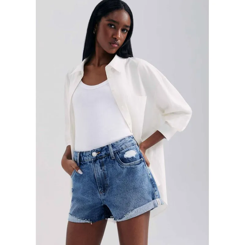 Shorts Jeans Feminino Barra A Fio - Azul 034