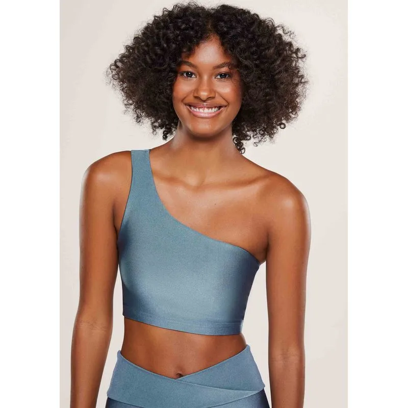 Top Esportivo Alça Única Com Brilho E Proteção UV 50+ - Azul P